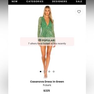 H:ours Casanova dress, in color Green. Revolve.